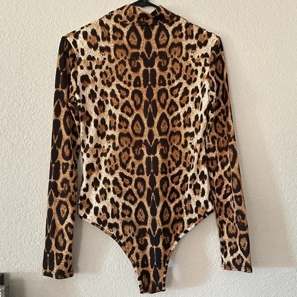 New! Privé x SHEIN Leopard Print Skinny Bodysuit Size Large - Picture 6 of 12